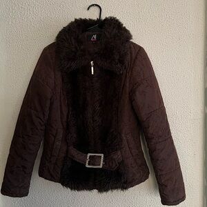 Vintage 90s Nash Brand Fur Lined Puffer Jacket with Belt